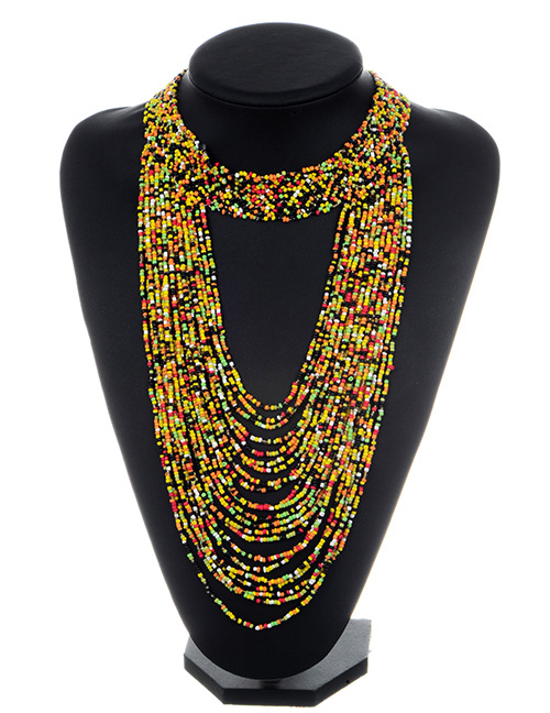 Exaggerated Yellow+black Color-matching Decorated Multilayer Necklace