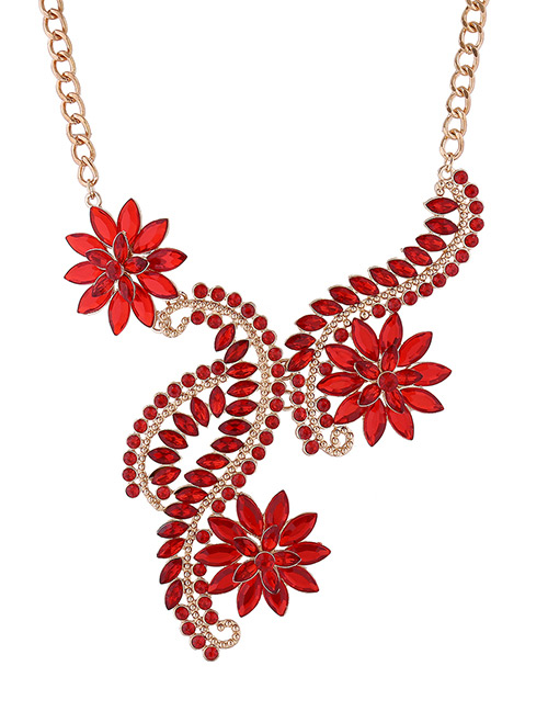 Luxury Red Flower Shape Decorated Necklace