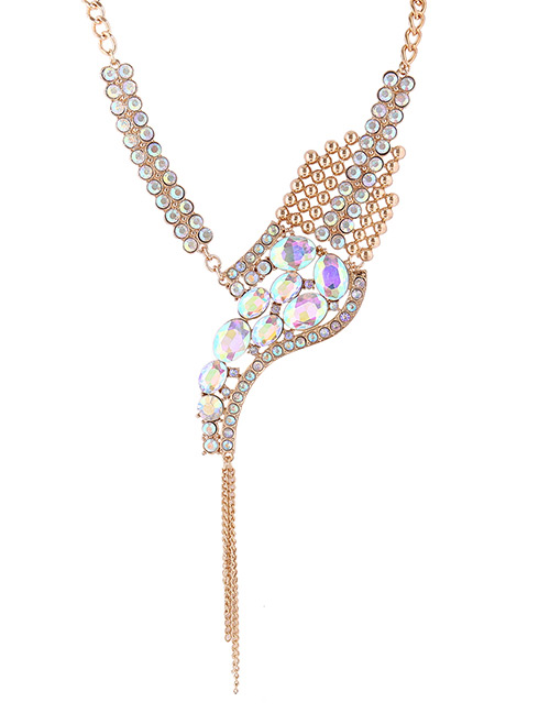Luxury Gold Color Oval Shape Diamond Decorated Necklace
