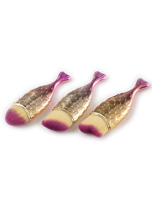 Lovely Gold Color+purple Fish Shape Decorated Brush (3pcs)