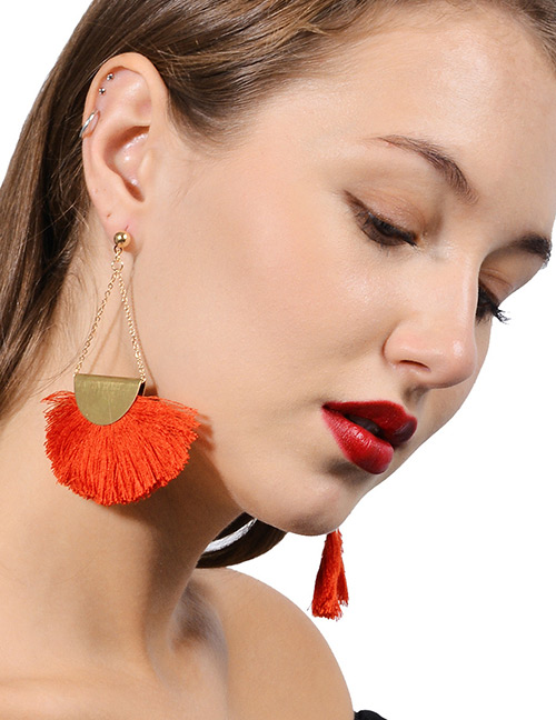Exaggerated Red Tassel Decorated Earrings