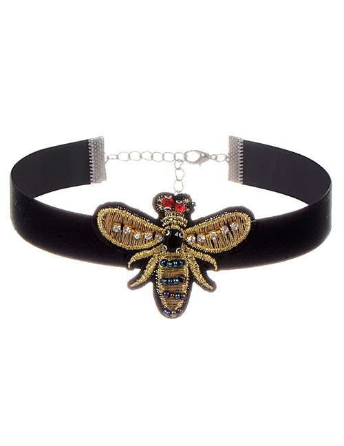 Vintage Black Embroidery Bee Decorated Choker