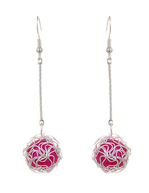 Fashion Plum-red Round Shape Decorated Earrings