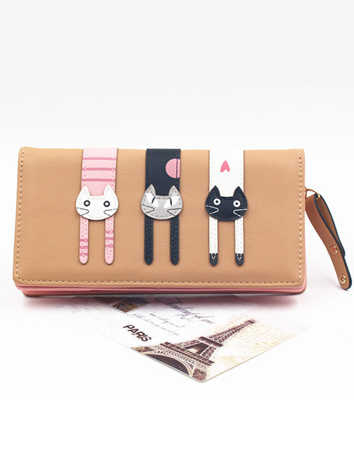 Cute Coffee Cat Pattern Decorated Wallet