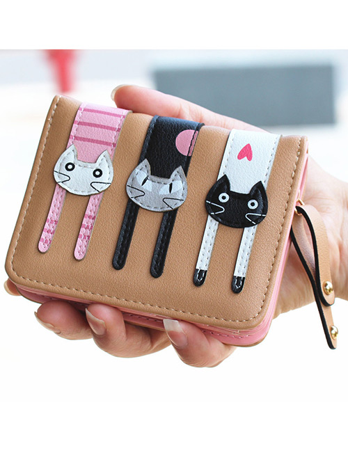 Lovely Coffee Cat Pattern Decorated Short Wallet