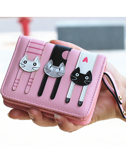 Lovely Pink Cat Pattern Decorated Short Wallet