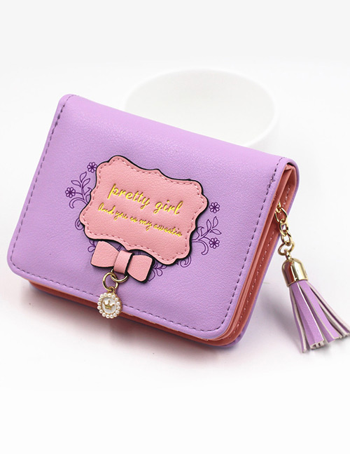 Lovely Purple Bowknot Shape Decorated Coin Purse