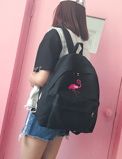 Fashion Black Flamingo Pattern Decorated Backpack