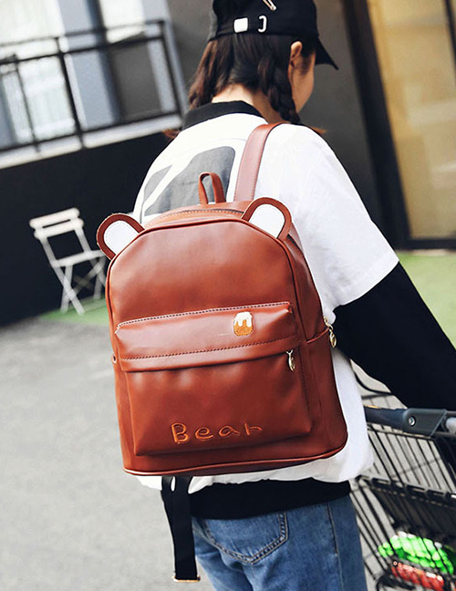 Fashion Brown Bear Ear Shape Decorated Backpack