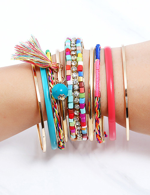 Fashion Multi-color Tassel Decorated Bracelet (9 Pcs)