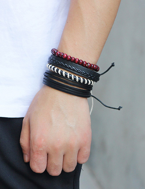 Fashion Black Color Matching Decorated Bracelet ((4 Pcs))