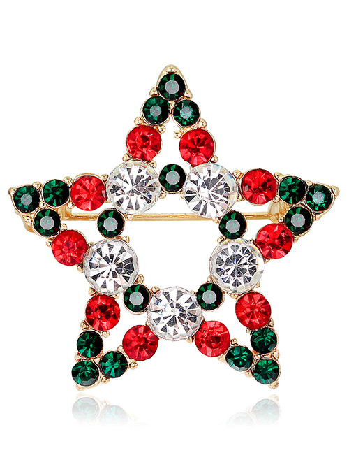 Fashion Gold Color+red+green Star Shape Decorated Brooch