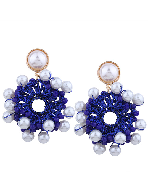 Fashion Sapphire Blue Hollow Out Decorated Earrings
