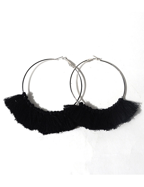 Bohemia Black Round Shape Decorated Tassel Earrings