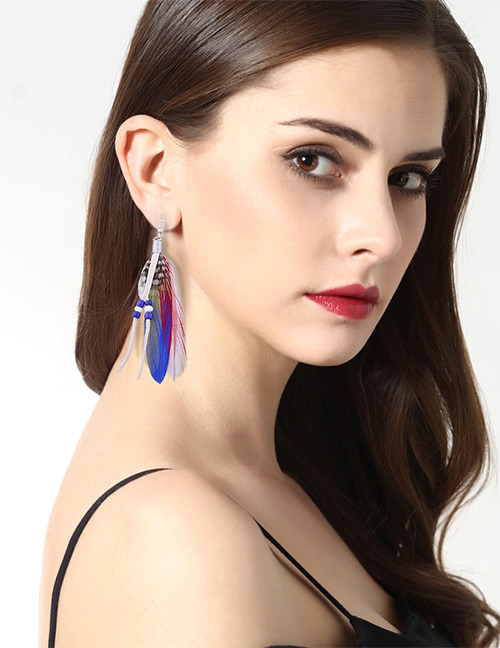 Fashion Dark Blue Tassel Decorated Earrings