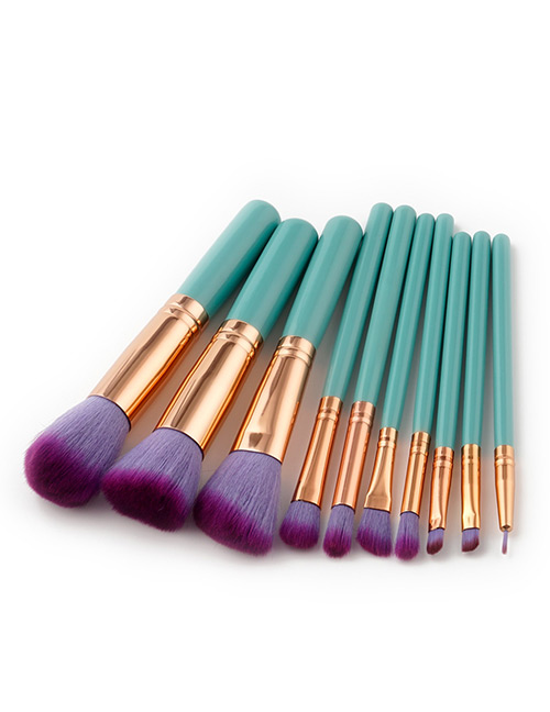Fashion Purple+green Pure Color Decorated Makeup Brush ( 10 Pcs )