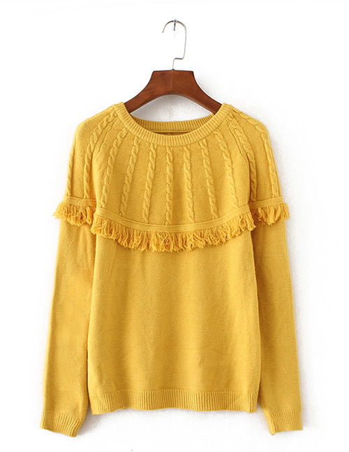 Fashion Yellow Tassel Decorated Sweater
