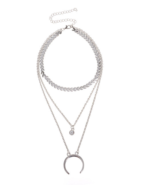 Fashion Silver Color C Shape Decorated Multi-layer Necklace