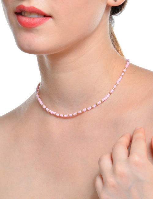 Fashion Pink Beads Decorated Pure Color Choker