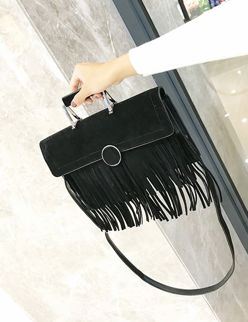 Fashion Black Tassel Decorated Bag