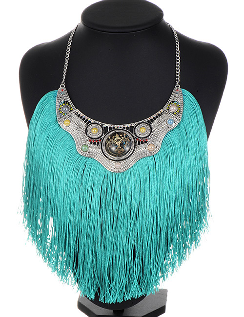 Fashion Light Green Tassel Decorated Necklace