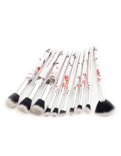 Fashion Silver Color Flower Pattern Decorated Makeup Brush (10 Pcs)  Nylon