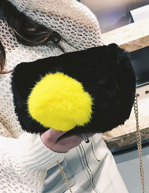 Trendy Black Fuzzy Ball Decorated Simple Shoulder Bag