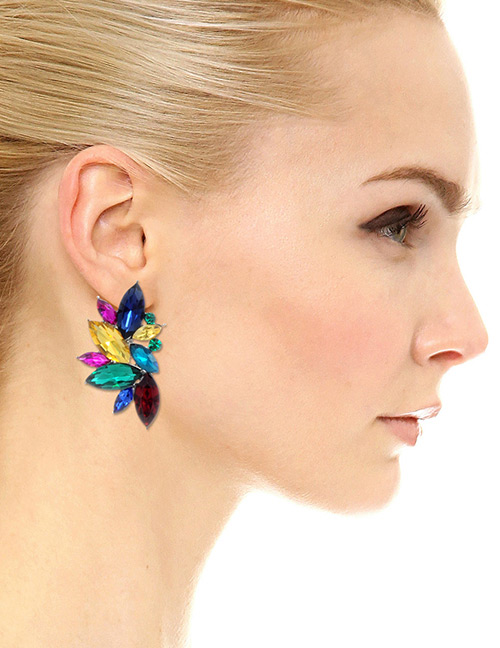 Fashion Multi-color Oval Shape Decorated Earrings