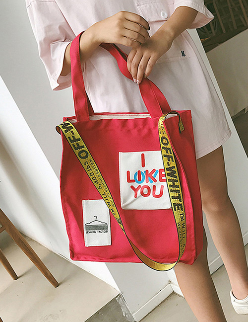 Fashion Red Letter Pattern Decorated Shoulder Bag  Fabric