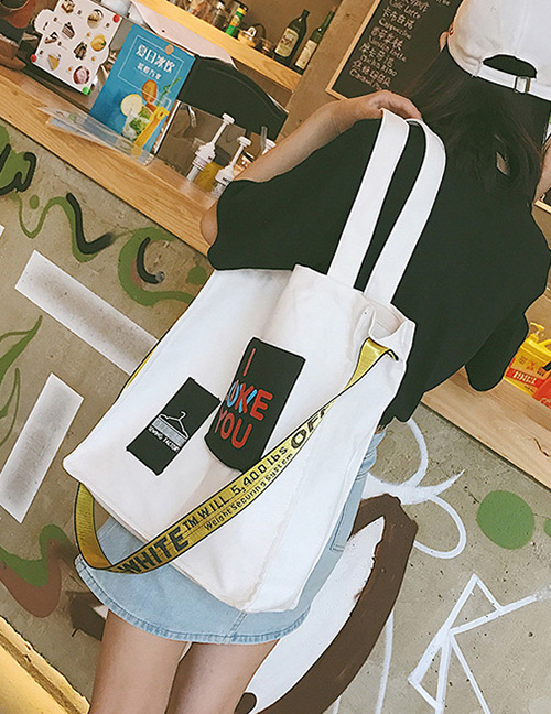 Fashion White Letter Pattern Decorated Shoulder Bag  Fabric