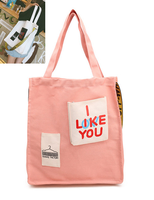Fashion Pink Letter Pattern Decorated Shoulder Bag  Fabric