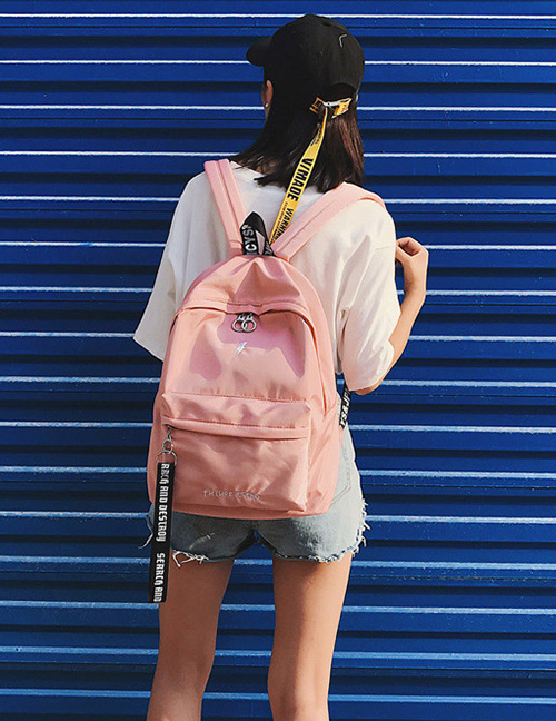 Fashion Pink Letter Pattern Decorated Backpack  Nylon