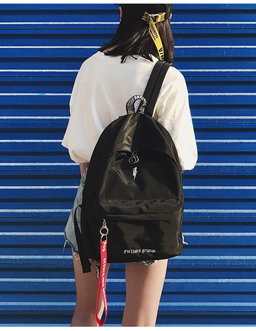 Fashion Black Letter Pattern Decorated Backpack  Nylon