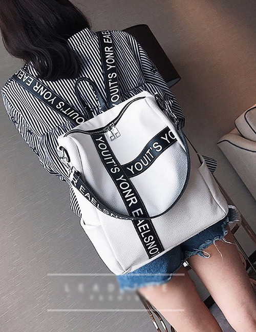 Fashion White Letter Pattern Decorated Backpack  Pu