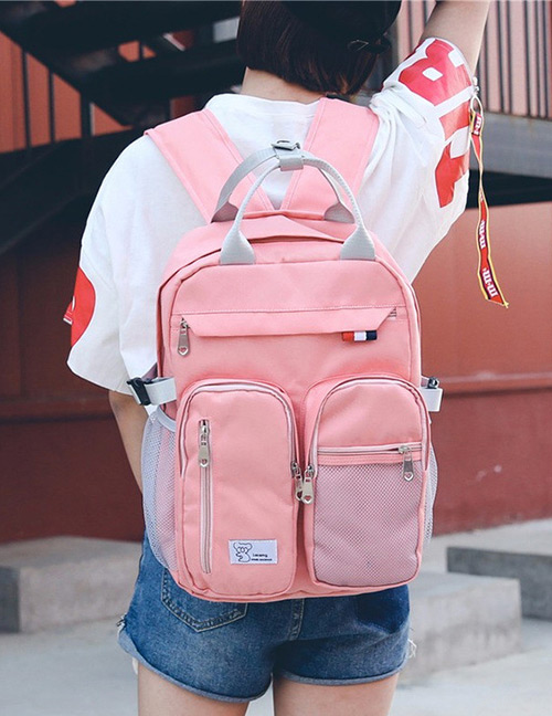 Fashion Pink Pure Color Decorated Backpack  Fabric