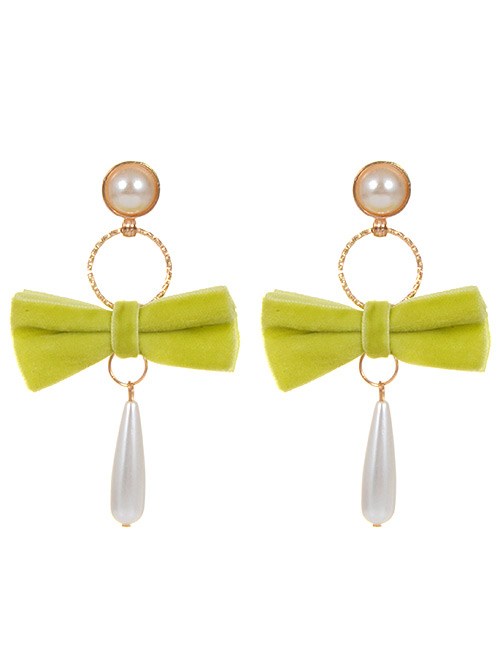 Fashion Yellow Bowknot&pearls Decorated Simple Earrings