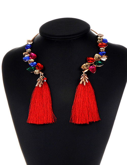 Fashion Multi-color Diamond&tassel Decorated Simple Necklace