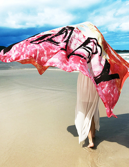 Trendy Pink Letter Pattern Decorated Beach Scarf