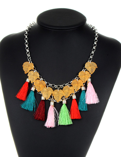 Fashion Multi-color Leaf&tassel Decorated Simple Necklace