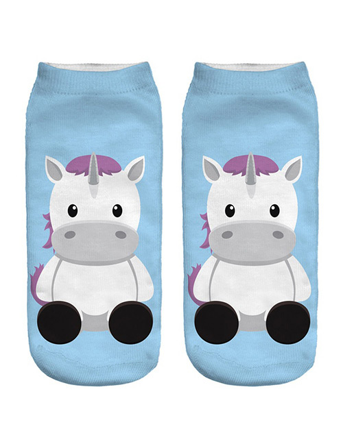 Trendy Blue Unicorn Pattern Decorated Short Sock