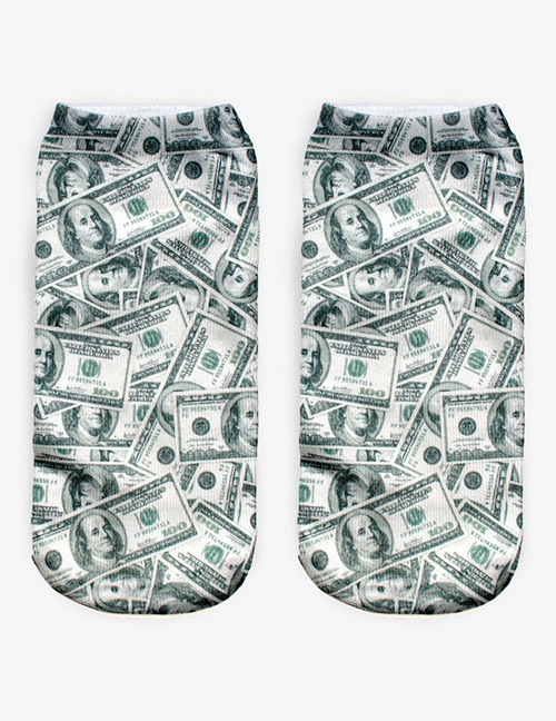 Trendy White+green Dollar Pattern Decorated Short Sock
