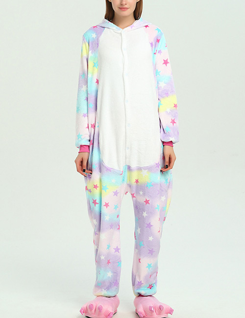 Trendy Multi-color Stars Pattern Decorated Siamese Pajamas