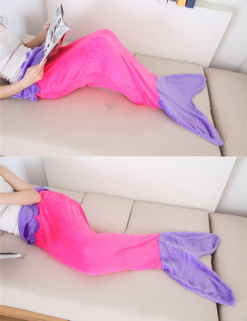 Trendy Purple+plum Red Mermaid Tail Shape Decorated Double Layer Blanket