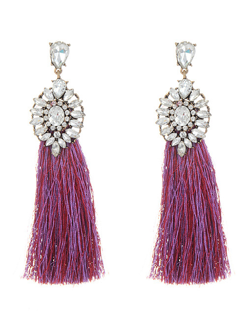 Fashion Red+purple Long Tassel Decorated Simple Earrings