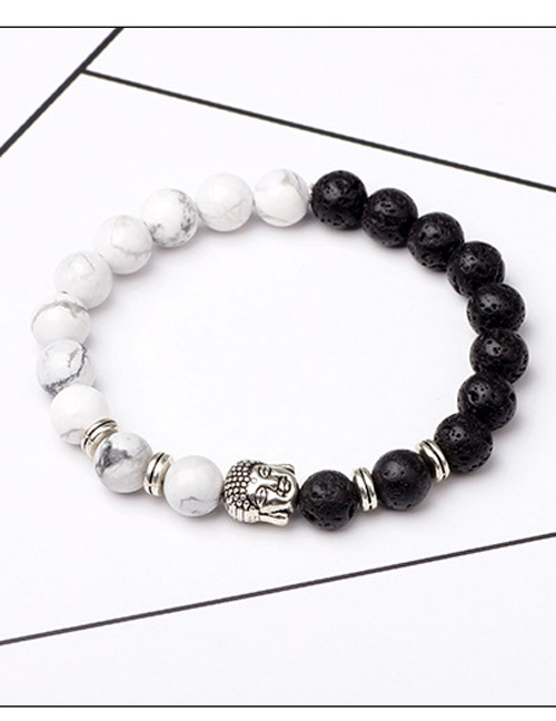 Fashion Black+white Buddha Head&beads Decorated Bracelet