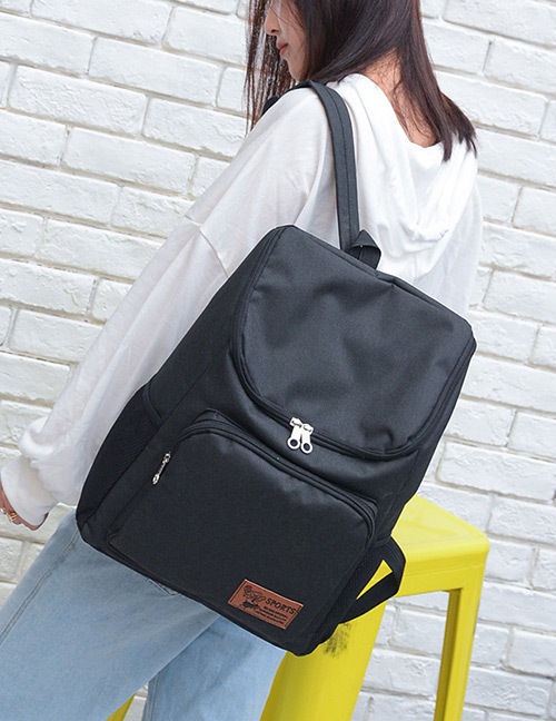 Fashion Black Pure Color Decorated Traveling Backpack
