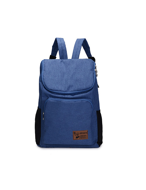 Fashion Blue Pure Color Decorated Traveling Backpack