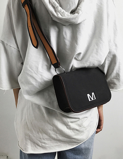 Fashion Black Letter M Decorated Pure Color Shoulder Bag