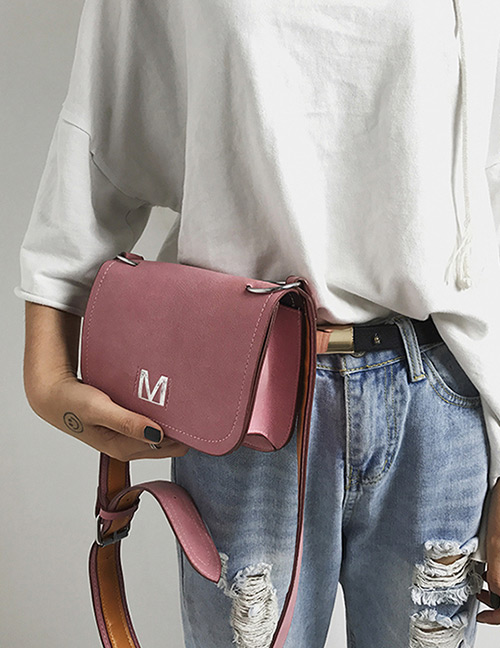 Fashion Pink Letter M Decorated Pure Color Shoulder Bag
