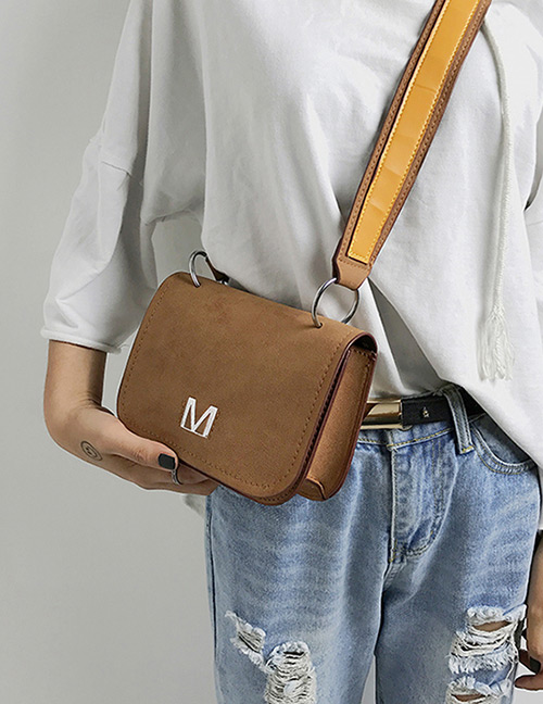 Fashion Brown Letter M Decorated Pure Color Shoulder Bag